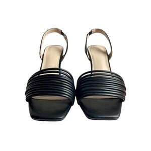 H by Halston Black Heels with Open Toe and Multiple Straps